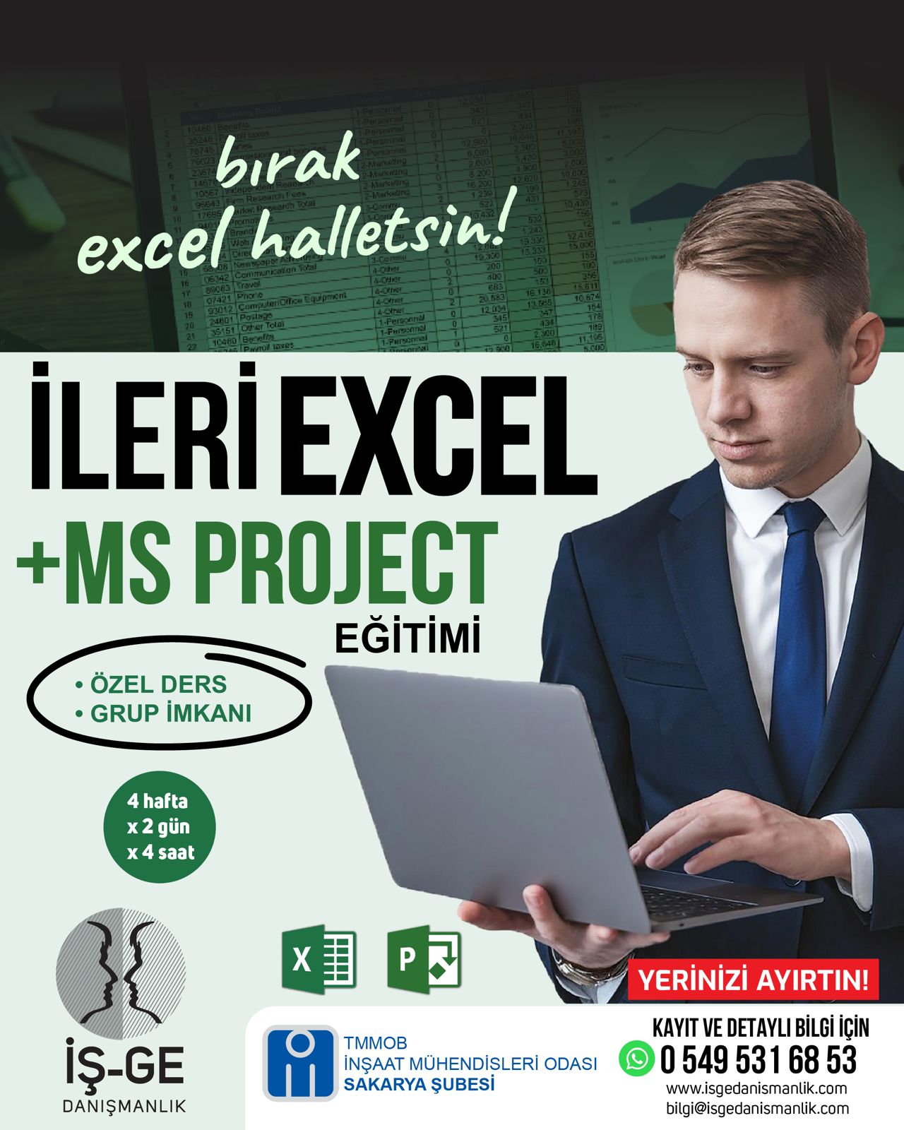 İş-Ge Danışmanlık Sakarya İleri Excel ve MS Project Eğitimi Afişi